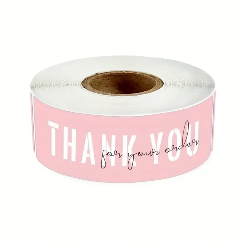 Thank You Label Roll - White and Pink, NEW